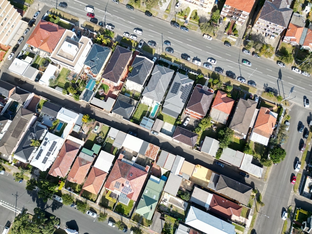 An aerial view of the Brighton Le Sands suburb houses in Sydney