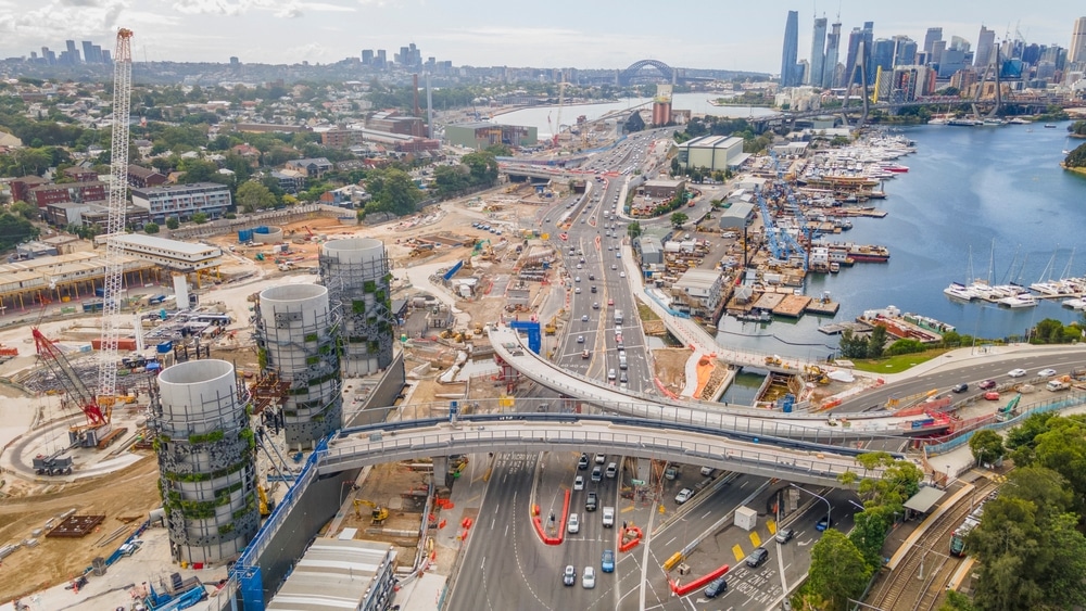 Aerial drone view of Rozelle Interchange
