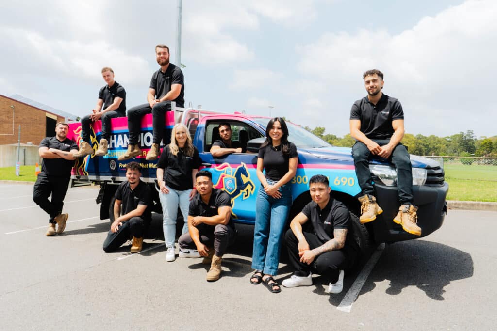 Plumber working on site with tools and equipment