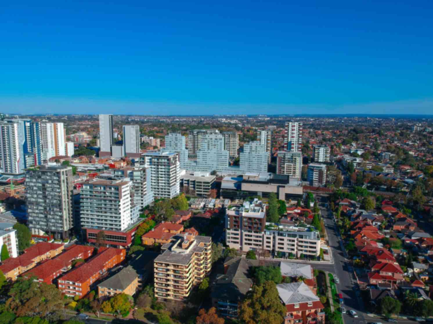 Aerial view of suburban residential neighbourhood